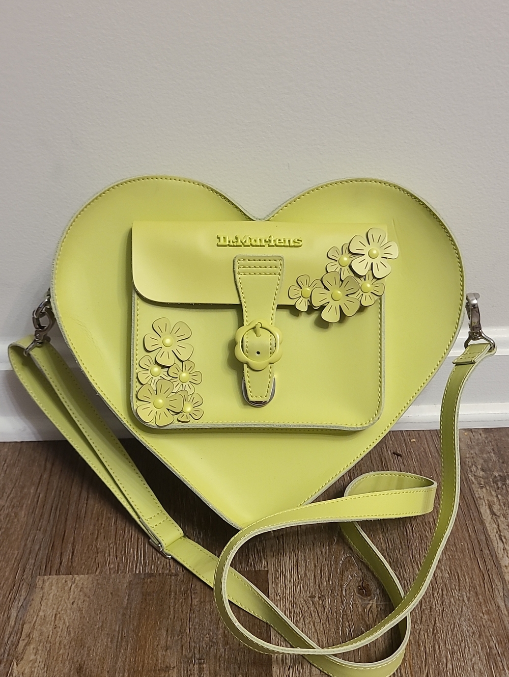 Dr Martens Kieve Hardware Floral Heart Shaped Backpack Crossbody Lime Green